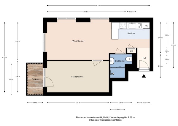 Plattegrond - Pierre Van Hauwelaan 444, 2625 WL Delft - Pierre van Hauwelaan 444 - 13e verdieping - 2D.jpg